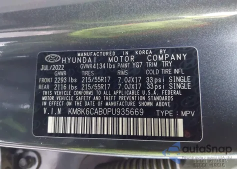 2023 Hyundai Kona Sel z USA, uszkodzony, nr VIN KM8K6CAB0PU935669